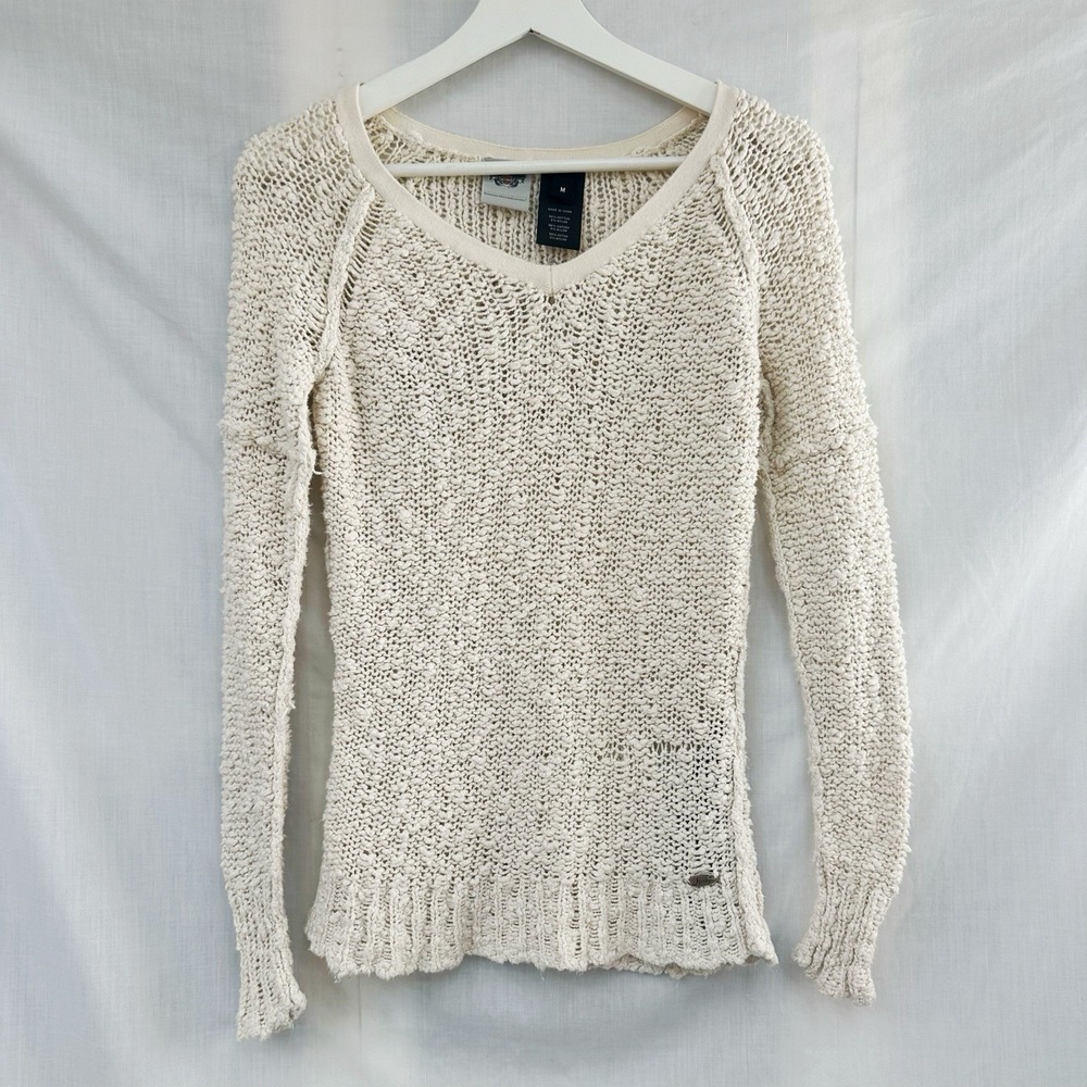 Harley-Davidson Women's medium Long Sleeve Open Knit Sweater Cream Color Logo